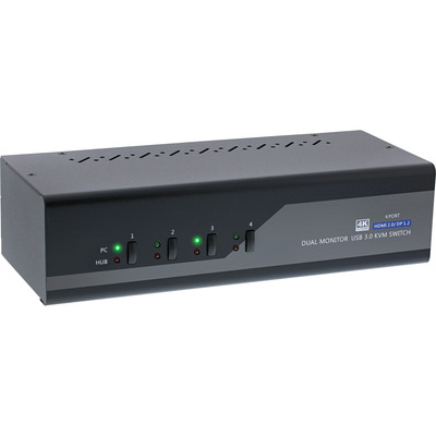 InLine® KVM Desktop Switch, 4-fach, Dual Monitor, DP + HDMI, 4K, USB 3.0, Audio